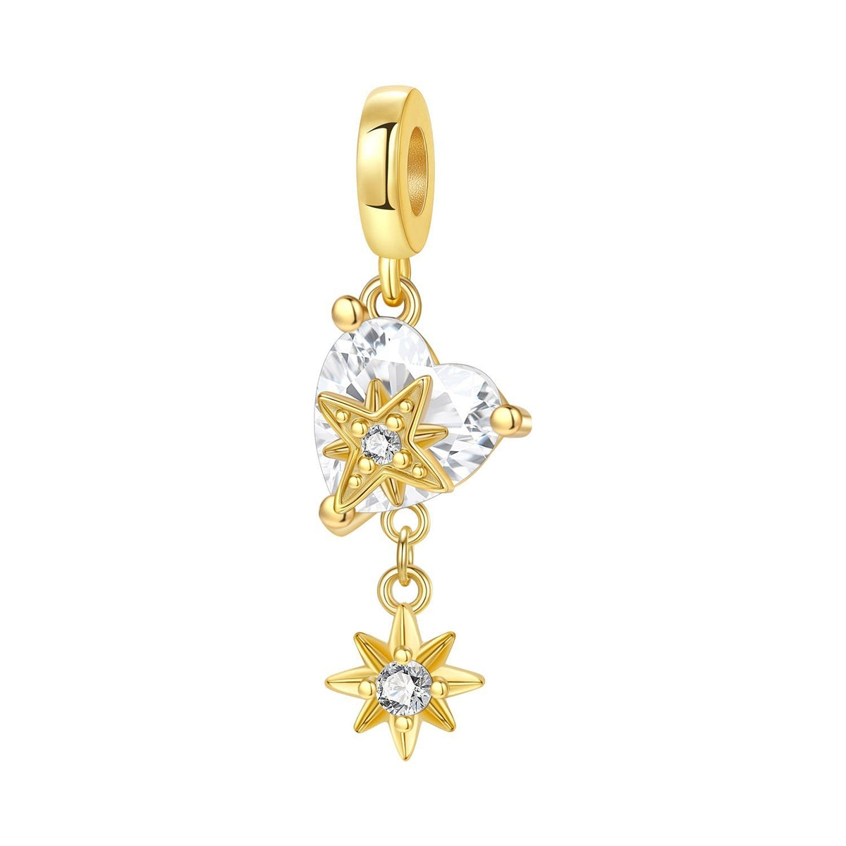 Zircon heart charm with cascading stars, gold finish, Golden Shooting Star Heart model