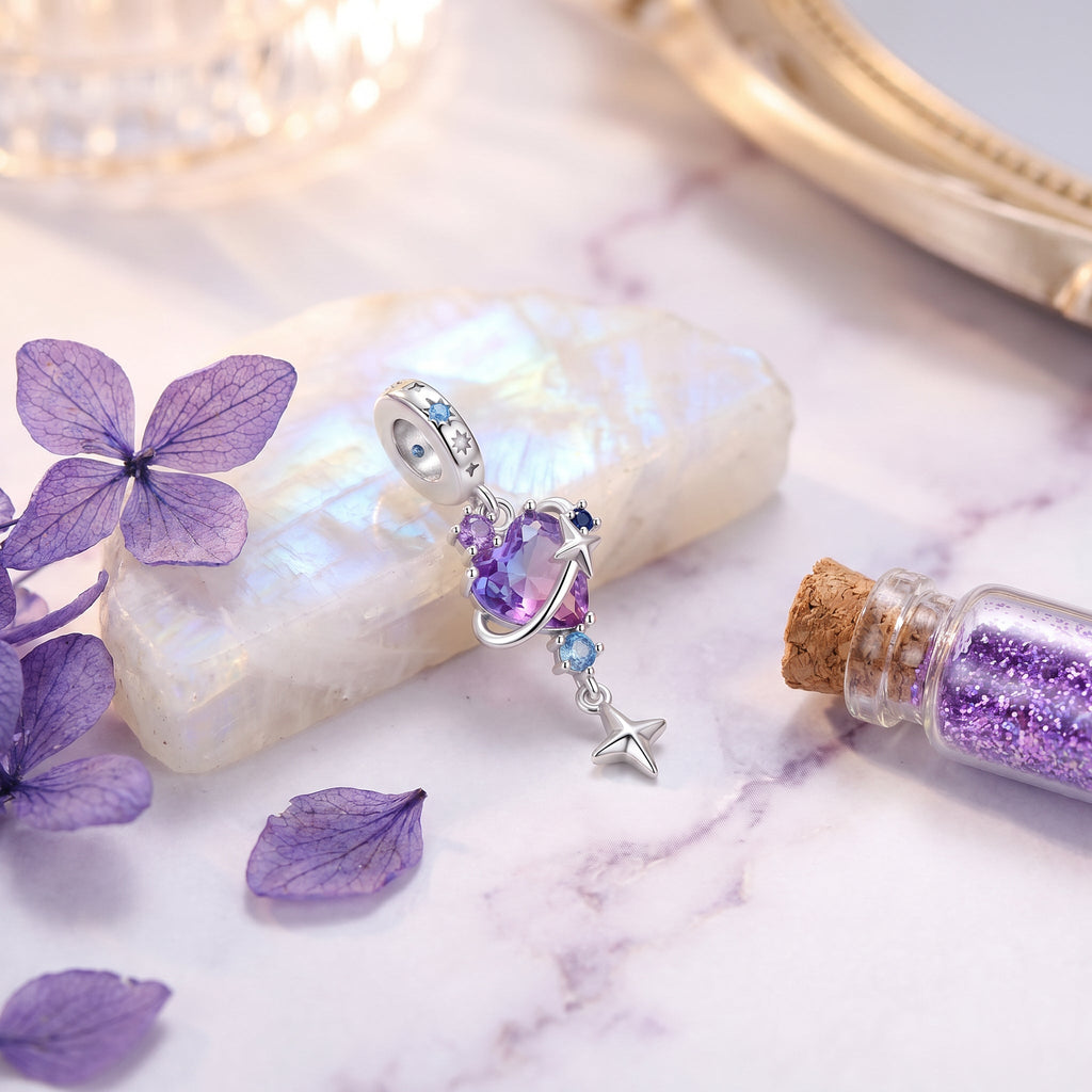 Bedel, hemelhanger van zilver en zirkonia, voor dames, model Hart Satellite Violet