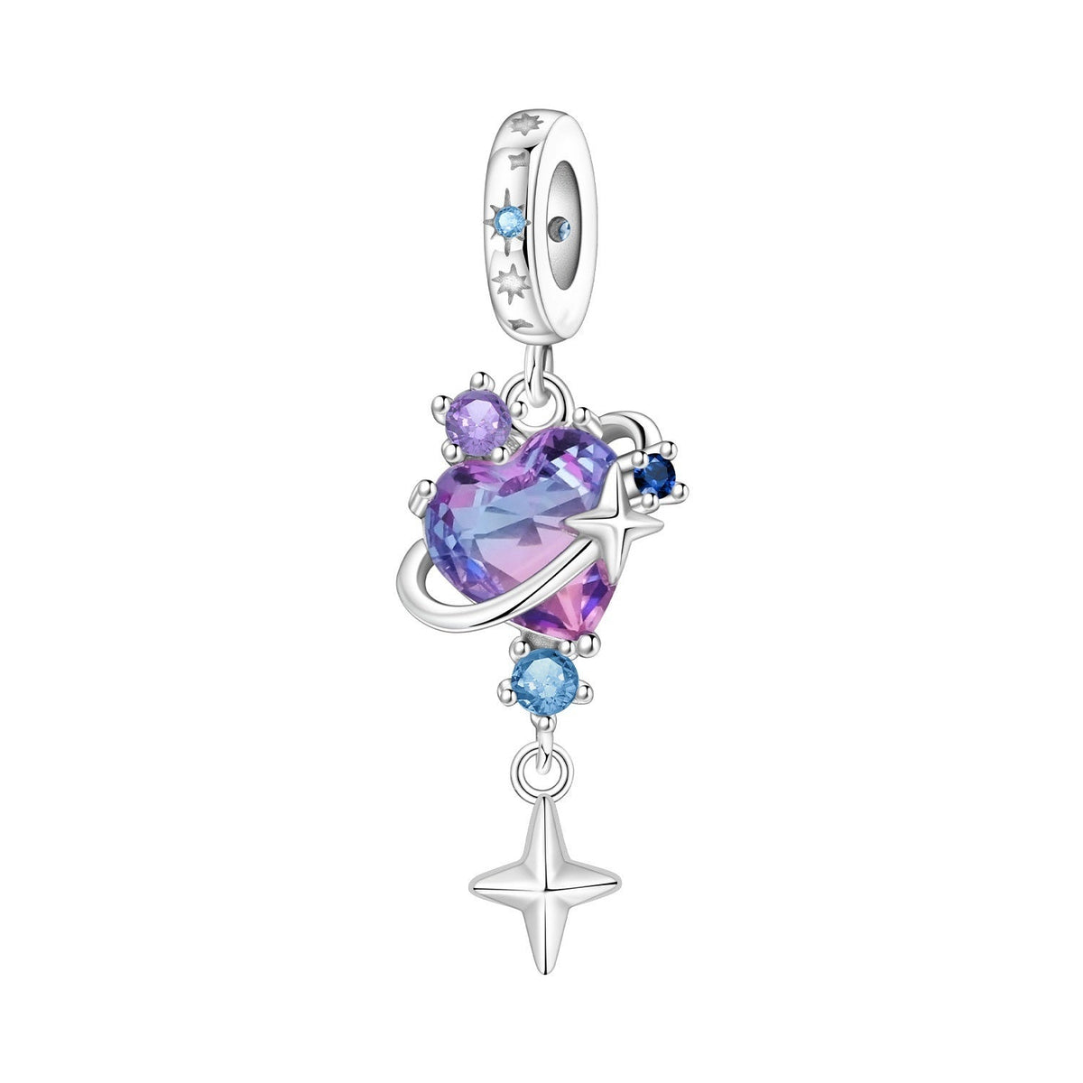 Satellite heart pendant charm, violet crystal and zircons, for women, Violet Satellite Heart model