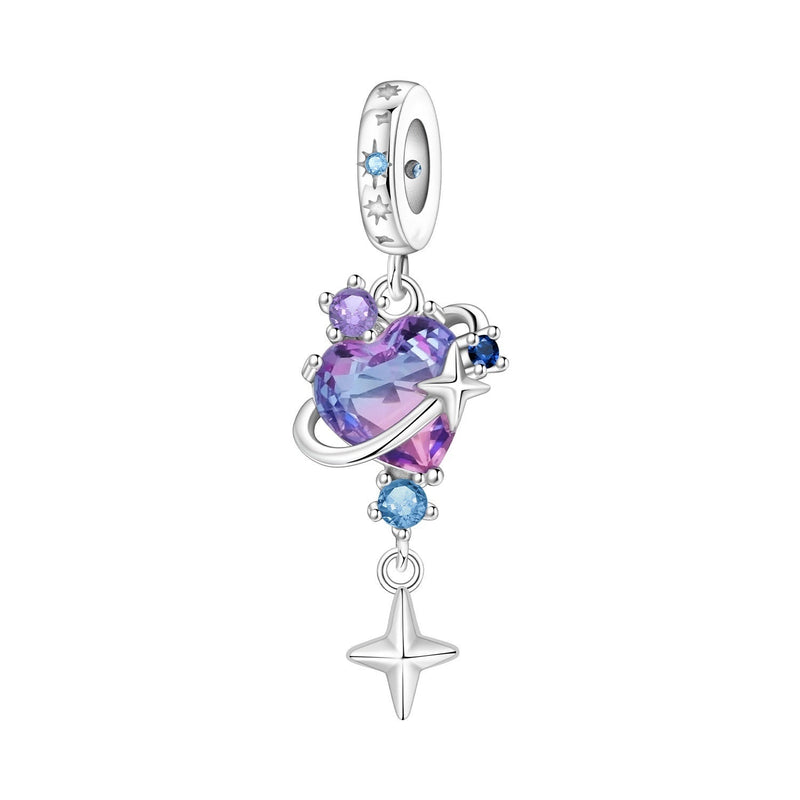 Bedel, hemelhanger van zilver en zirkonia, voor dames, model Hart Satellite Violet