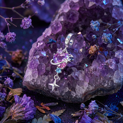 Satellite heart pendant charm, violet crystal and zircons, for women, Violet Satellite Heart model