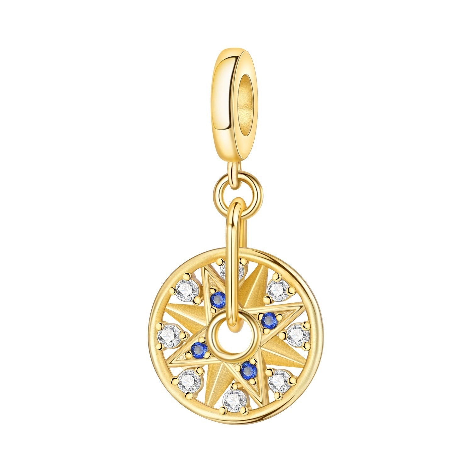 Charm, Pendentif céleste en argent et zircons, pour femme, modèle Disque Étoilé Doré