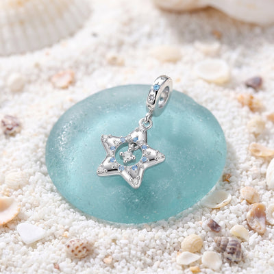 Openwork star pendant charm, blue and white zircons, for women, Shining Blue Star model