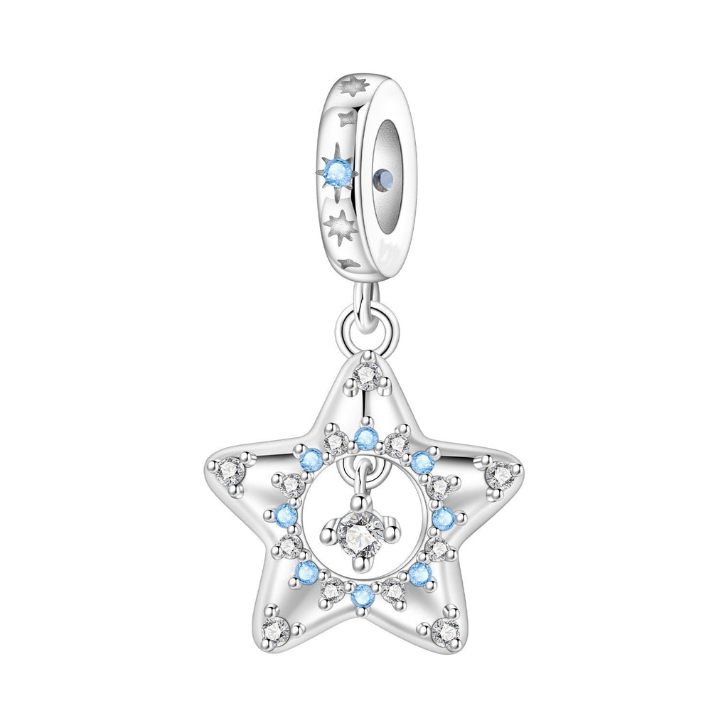 Charm, Pendentif céleste en argent et zircons, pour femme, modèle Étoile Scintillante Bleue