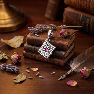 Opening book charm, six-pointed star and pink zircon, for women, Star Grimoire model