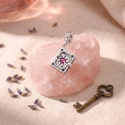 Opening book charm, six-pointed star and pink zircon, for women, Star Grimoire model