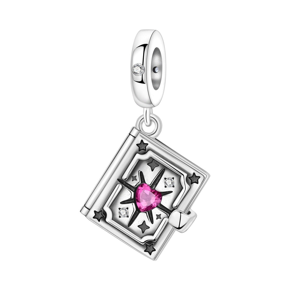 Opening book charm, six-pointed star and pink zircon, for women, Star Grimoire model