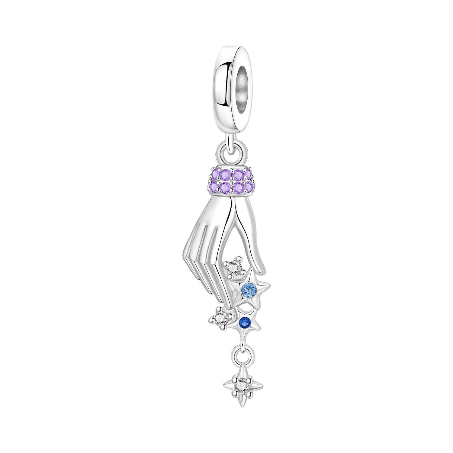 Charm, pendente celeste in argento e zirconi, per donna, modello Mano Celeste con Stelle