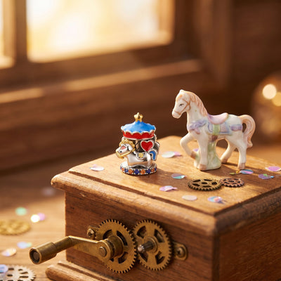Charm carrousel de fête foraine, chapiteau rayé et cheval émaillé, modèle Carrousel Enchanté
