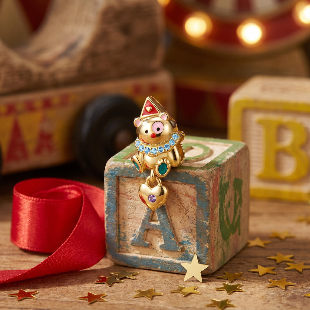 Charm, Pendentif cirque et fête foraine en argent, pour femme, modèle Clown Joyeux et Cœur