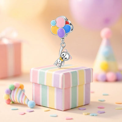 Charm ourson aux ballons multicolores en émail, pour femme, modèle Ourson aux Ballons