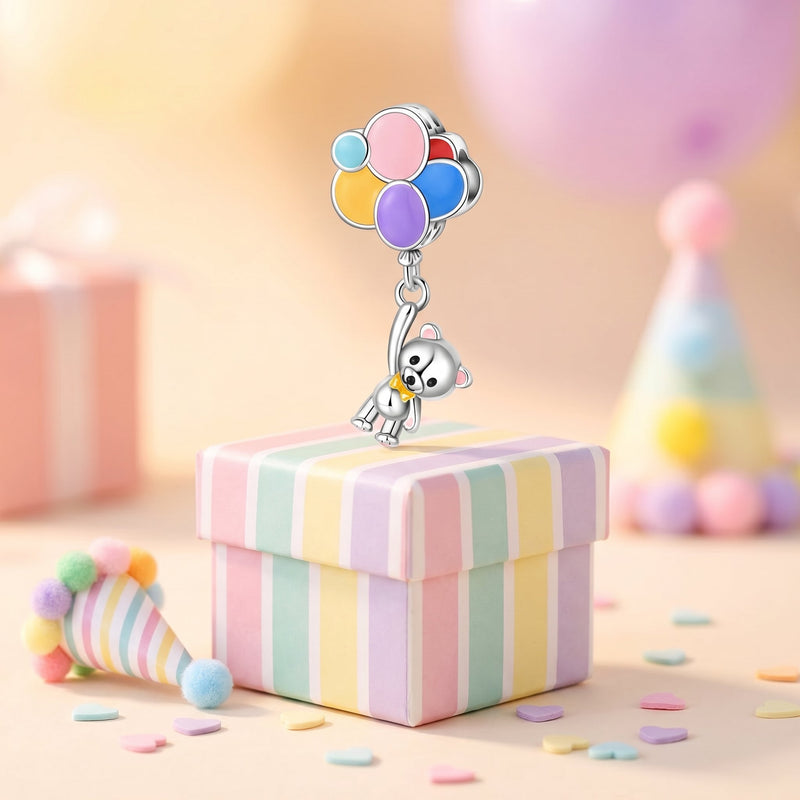 Charm, Pendentif cirque et fête foraine en argent, pour femme, modèle Ourson aux Ballons