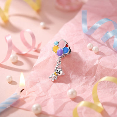 Charm ourson aux ballons multicolores en émail, pour femme, modèle Ourson aux Ballons