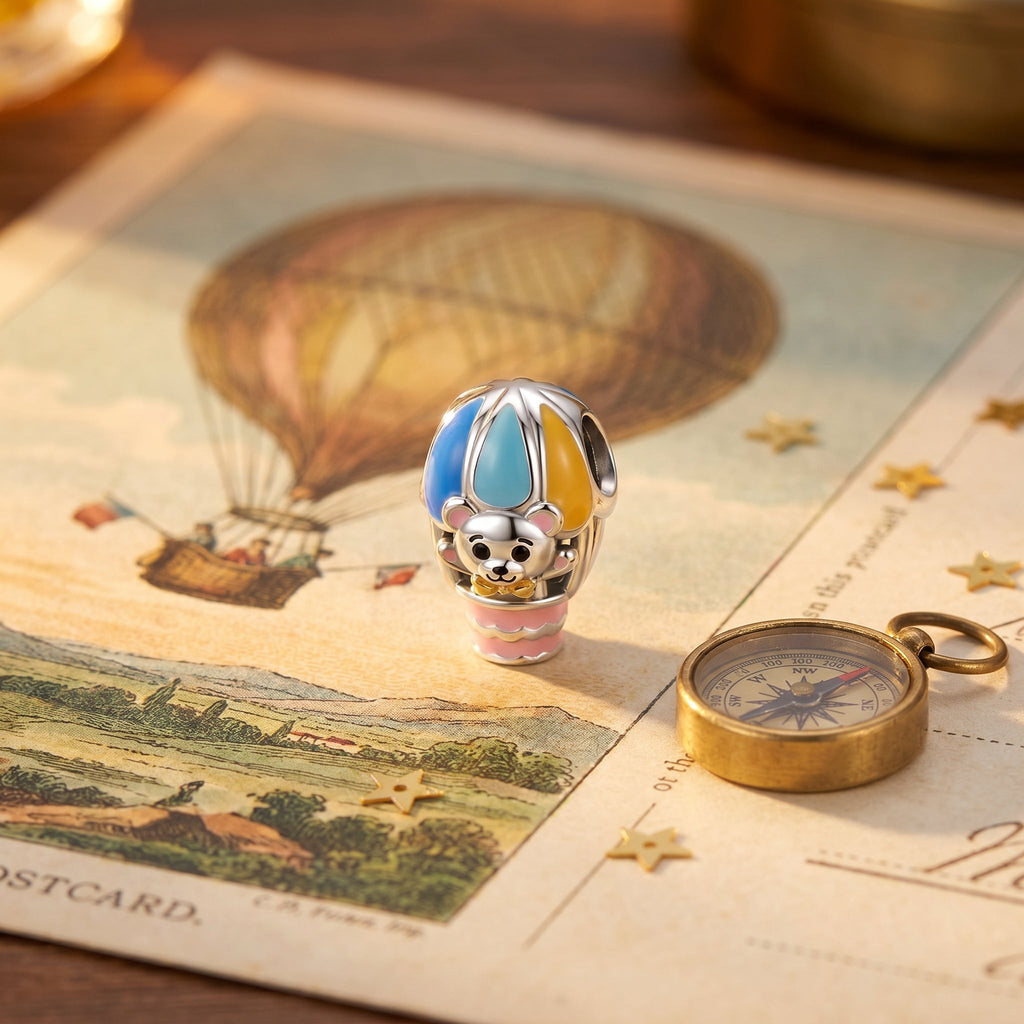 Charm, Pendentif cirque et fête foraine en argent, pour femme, modèle Ourson en Montgolfière