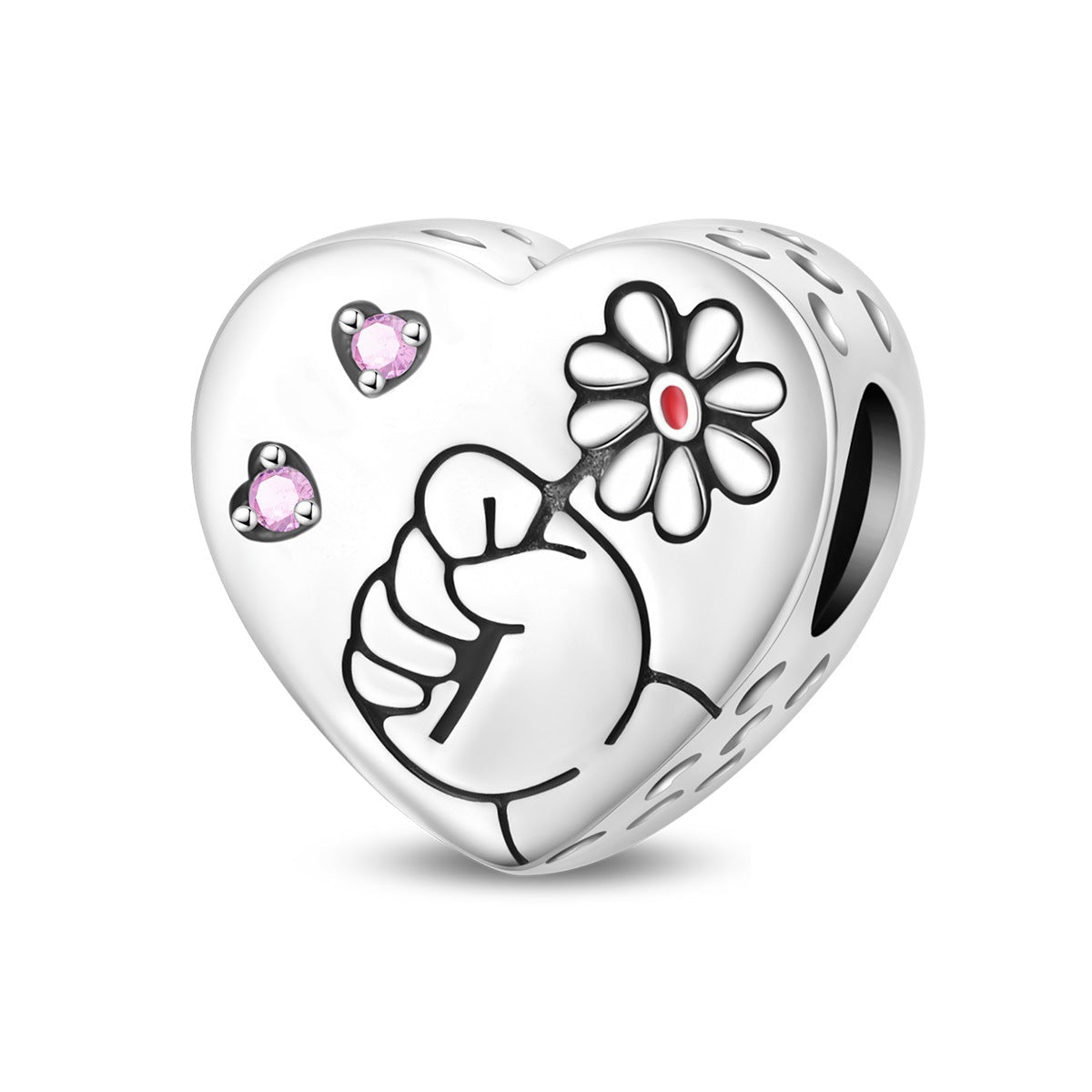 Charm, Pendentif famille et spiritualité en argent, pour femme, modèle Cœur Main et Marguerite