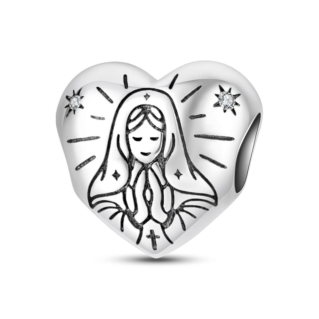 Charm, Pendentif famille et spiritualité en argent, pour femme, modèle Cœur Vierge en Prière