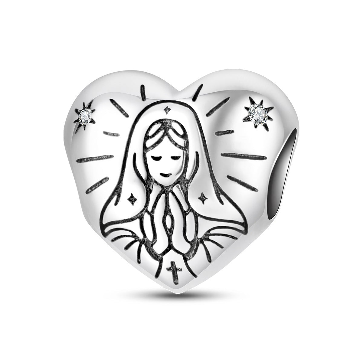 Charm, Pendentif famille et spiritualité en argent, pour femme, modèle Cœur Vierge en Prière
