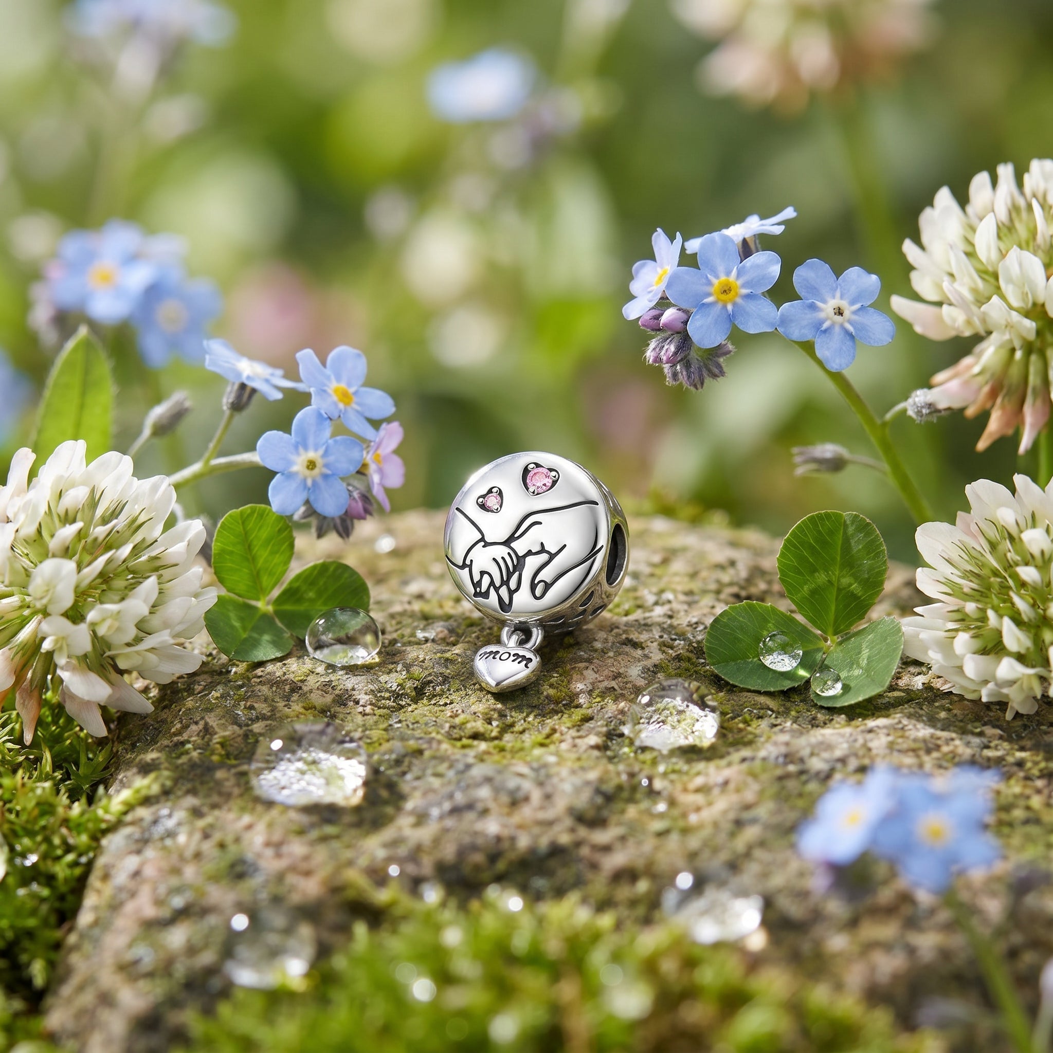 Charm, Familien- und Spiritualitätsanhänger aus Silber, für Damen, Modell Hand in Hand Mom