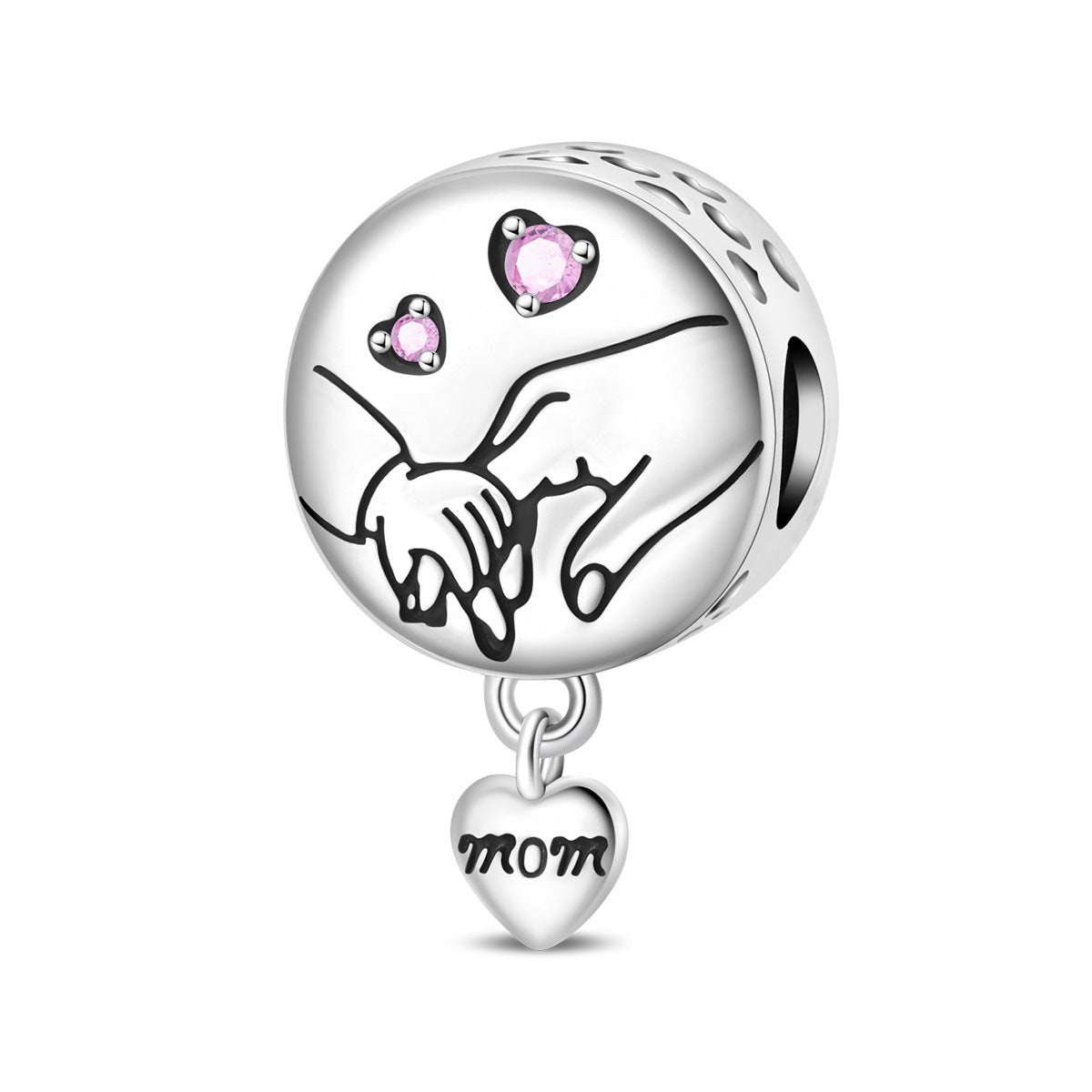 Charm, Familien- und Spiritualitätsanhänger aus Silber, für Damen, Modell Hand in Hand Mom