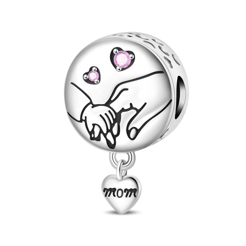 Charm, Familien- und Spiritualitätsanhänger aus Silber, für Damen, Modell Hand in Hand Mom