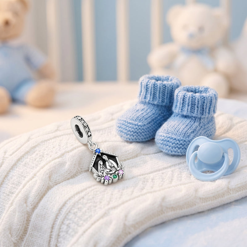 Charm, Pendentif famille et spiritualité en argent, pour femme, modèle Nativité Étoilée
