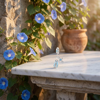 Dubbele hanger bedel Heilige Maagd Maria en kruis bezet met zirkonia's, voor dames, model Heilige Maagd Maria en Hemels Kruis