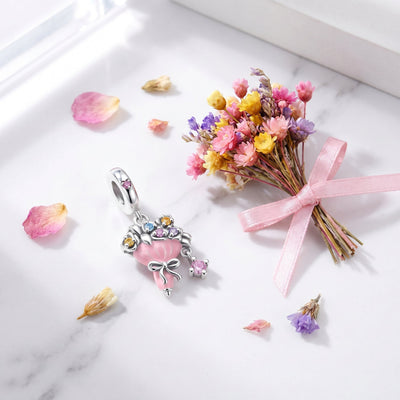 Rose bouquet pendant charm, pastel enamel and colored zircons, for women, model Flower Bouquet
