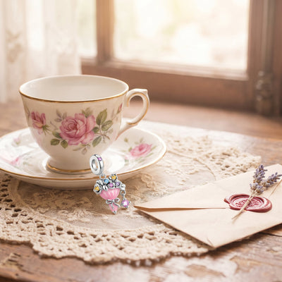 Rose bouquet pendant charm, pastel enamel and colored zircons, for women, model Flower Bouquet