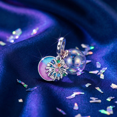 Charm feu d'artifice, disque émaillé et zircons multicolores, pour femme, modèle Disque Feu d'Artifice
