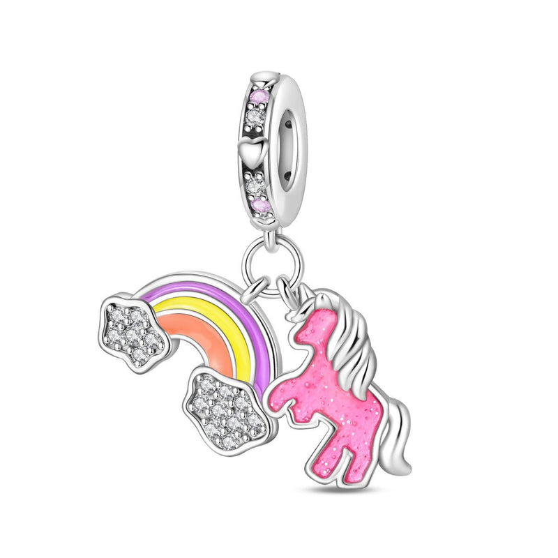 Charm, Pendentif licorne magique en argent, pour femme, modèle Duo Poney Arc-en-Ciel