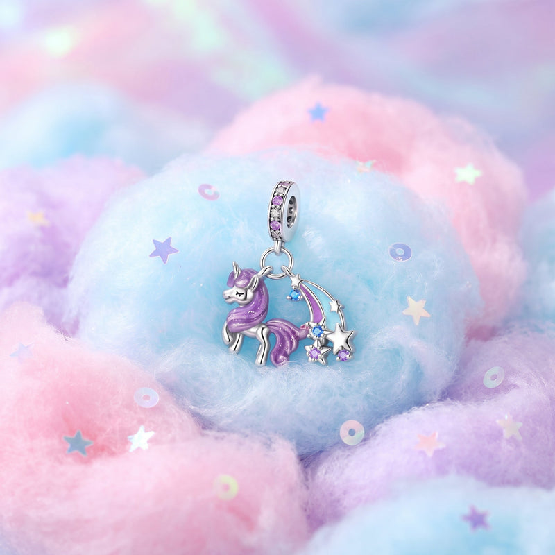 Charm, Pendentif licorne magique en argent, pour femme, modèle Licorne Arc-en-Ciel