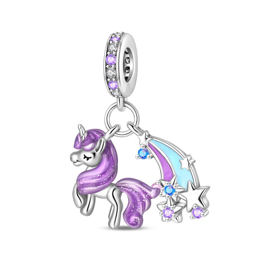 Charm, Pendentif licorne magique en argent, pour femme, modèle Licorne Arc-en-Ciel