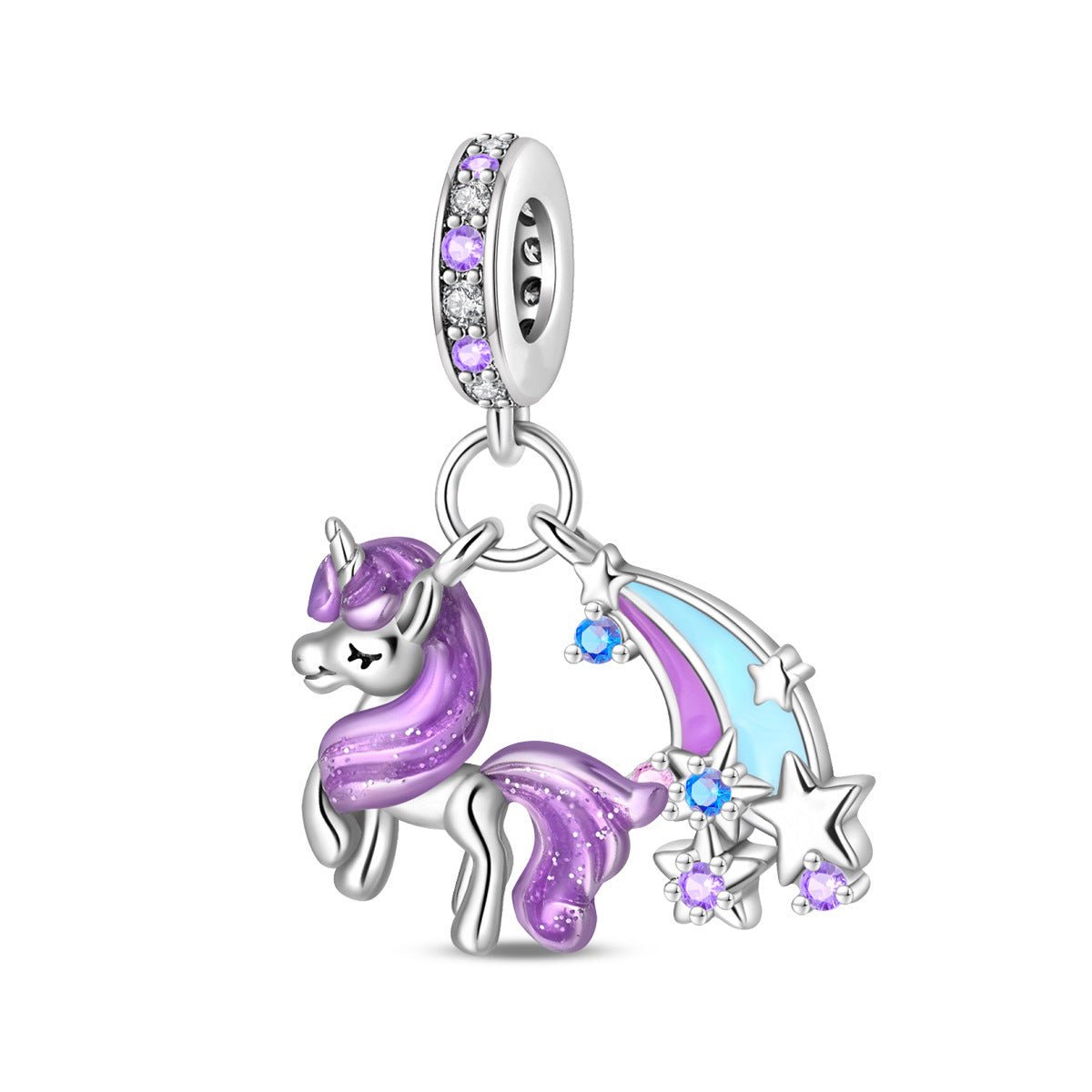 Charm, Pendentif licorne magique en argent, pour femme, modèle Licorne Arc-en-Ciel