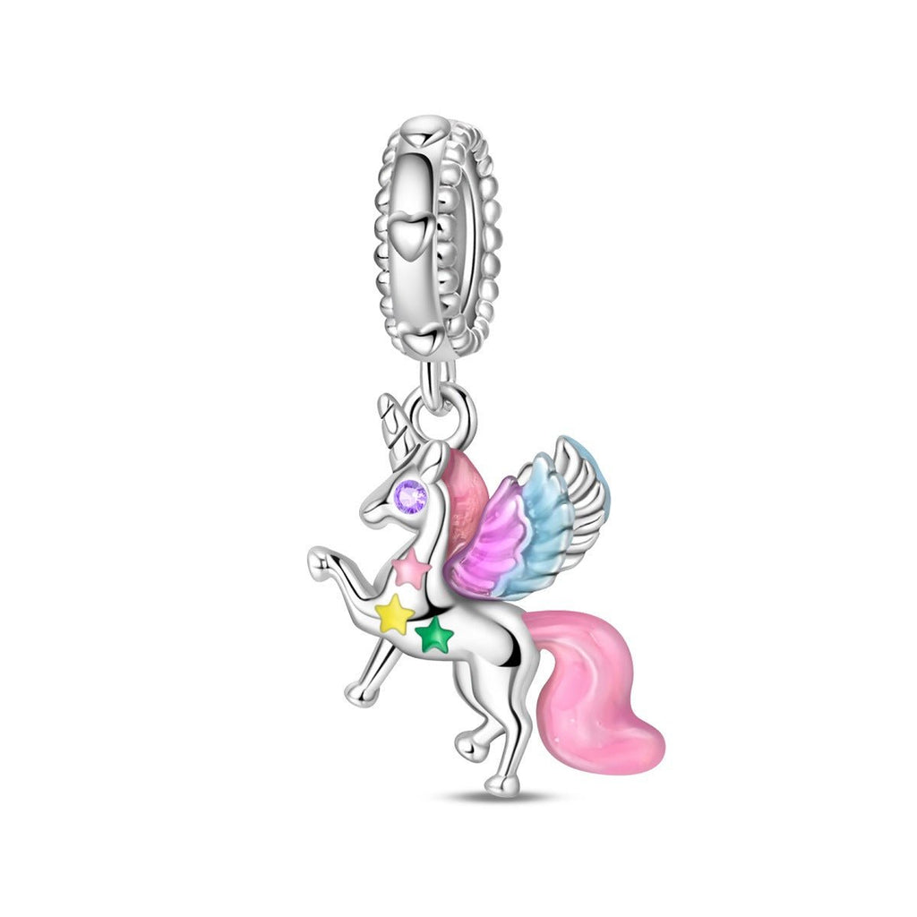 Charm, Pendentif licorne magique en argent, pour femme, modèle Licorne Féerique Ailée