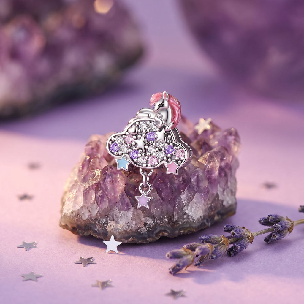 Charm, Pendentif licorne magique en argent, pour femme, modèle Licorne sur son Nuage