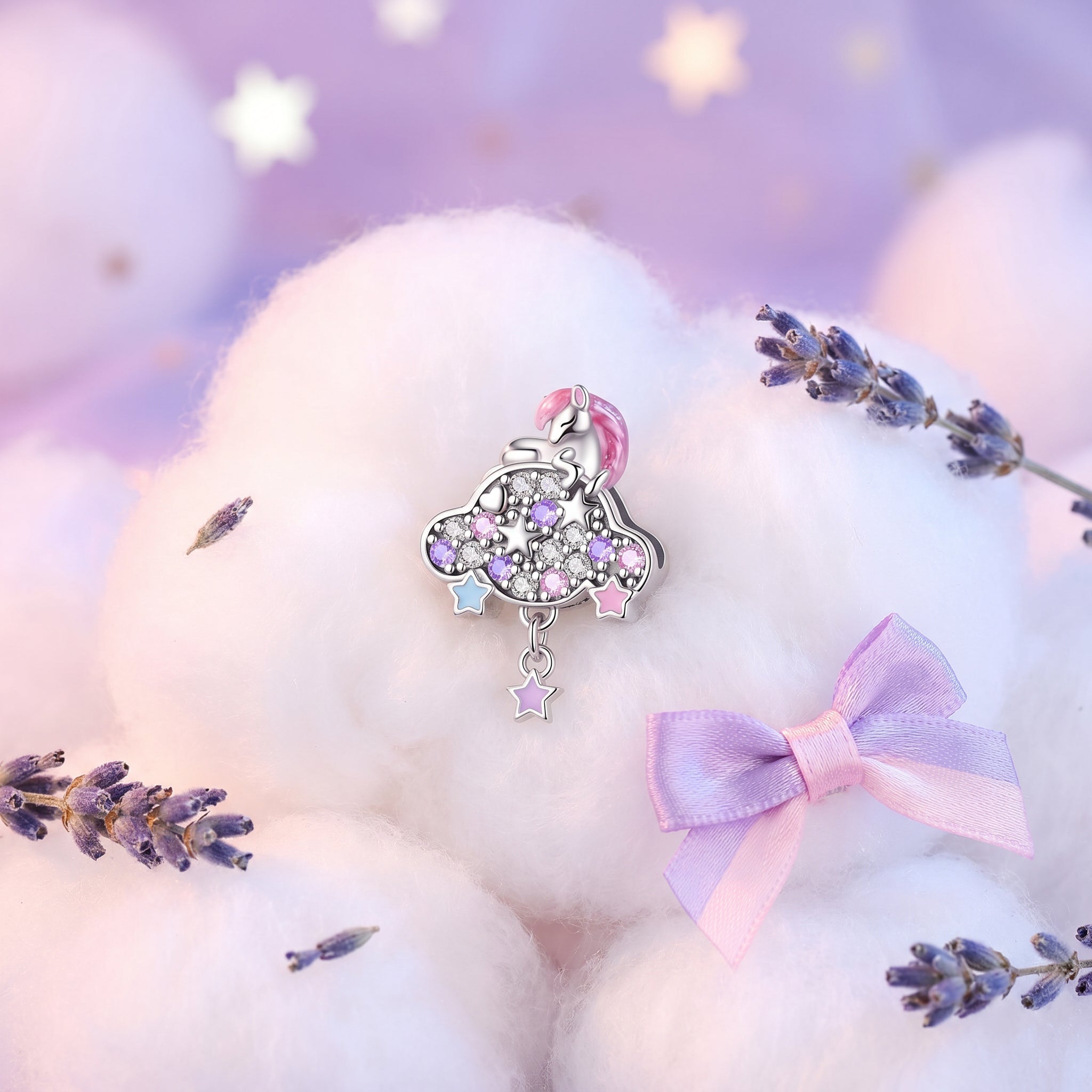 Charm, Pendentif licorne magique en argent, pour femme, modèle Licorne sur son Nuage