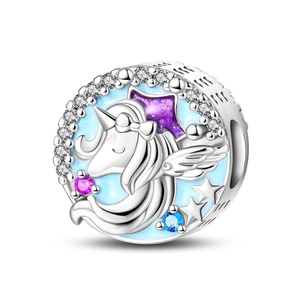 Charm, Pendentif licorne magique en argent, pour femme, modèle Perle Licorne Étoilée