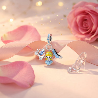 Double charm pendant princess and pumpkin carriage, colored enamel and zircons, Pumpkin Carriage Princess model