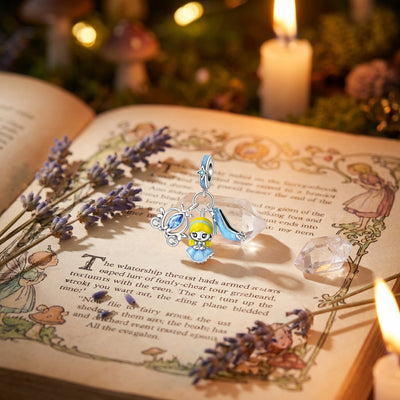 Double charm pendant princess and pumpkin carriage, colored enamel and zircons, Pumpkin Carriage Princess model