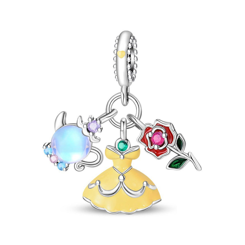 Charm, pendente principessa fiabesca in argento, per donna, modello Principessa Abito Rosa