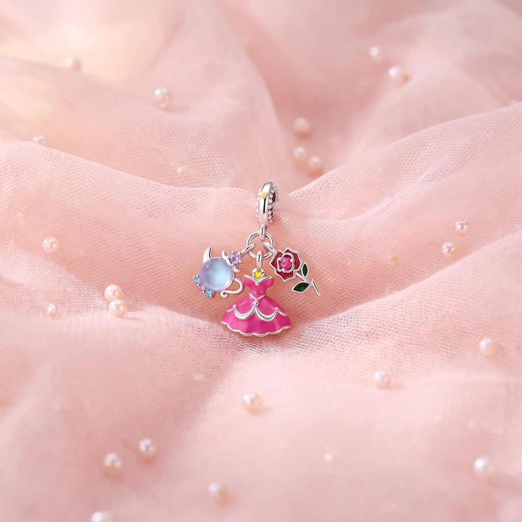 Charm, pendente principessa fiabesca in argento, per donna, modello Principessa Abito Rosa