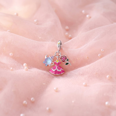 Charm, Anhänger Märchenprinzessin im rosa emaillierten Kleid, für Damen, Modell Prinzessin Rosa Kleid