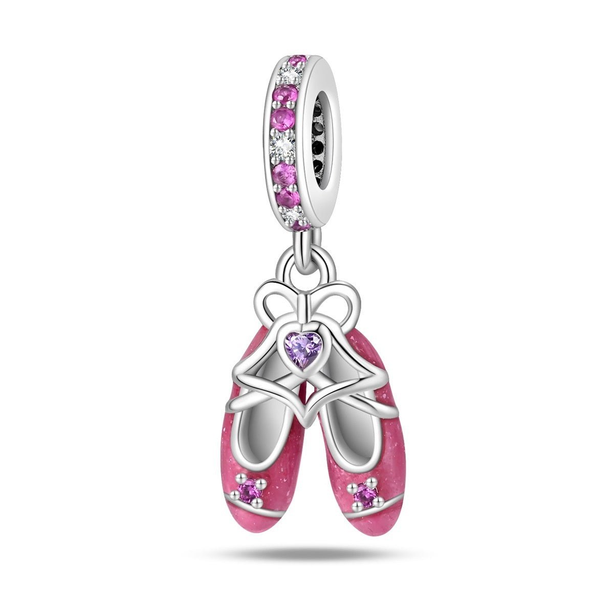 Charm, Pendentif rose pailleté en émail et zircons, pour femme, modèle Chaussons de Danse Roses