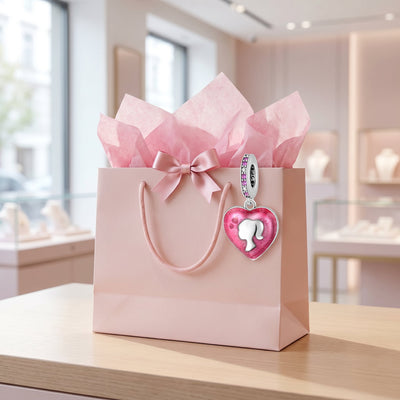 Charm, colgante rosa con purpurina en esmalte y circonitas, para mujer, modelo Corazón Silhouette Fashion