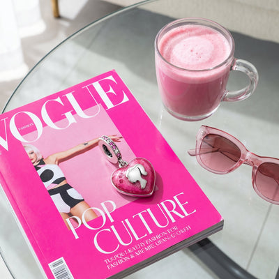 Charm, colgante rosa con purpurina en esmalte y circonitas, para mujer, modelo Corazón Silhouette Fashion
