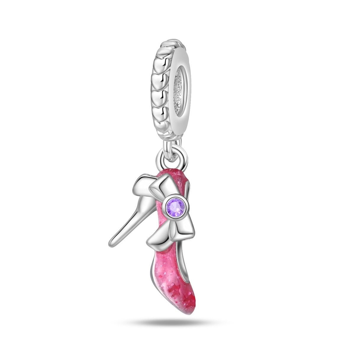 Charm, ciondolo rosa glitterato in smalto e zirconi, per donna, modello Décolleté Rosa Glitterata