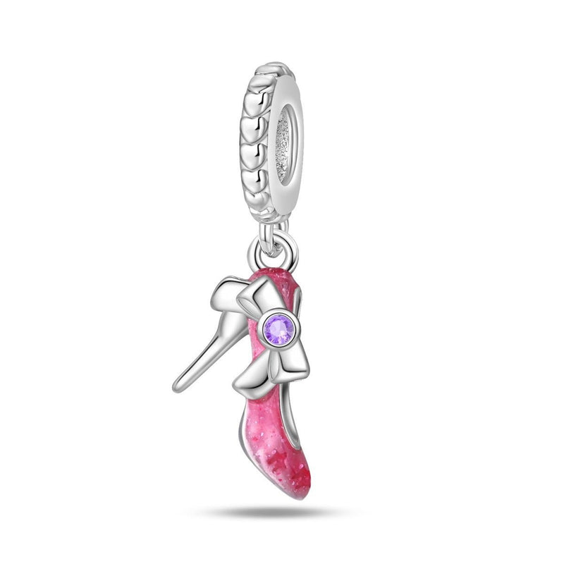 Charm, ciondolo rosa glitterato in smalto e zirconi, per donna, modello Décolleté Rosa Glitterata