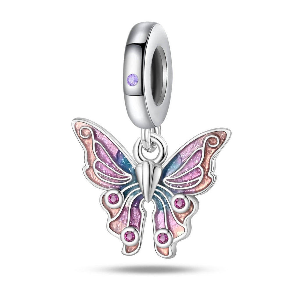 Charm, Pendentif rose pailleté en émail et zircons, pour femme, modèle Papillon Rose Multicolore