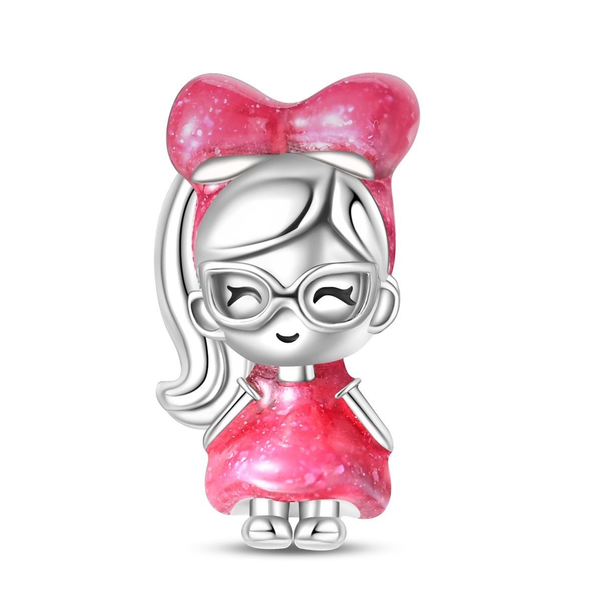 Charm, Pendentif rose pailleté en émail et zircons, pour femme, modèle Princesse Queue de Cheval