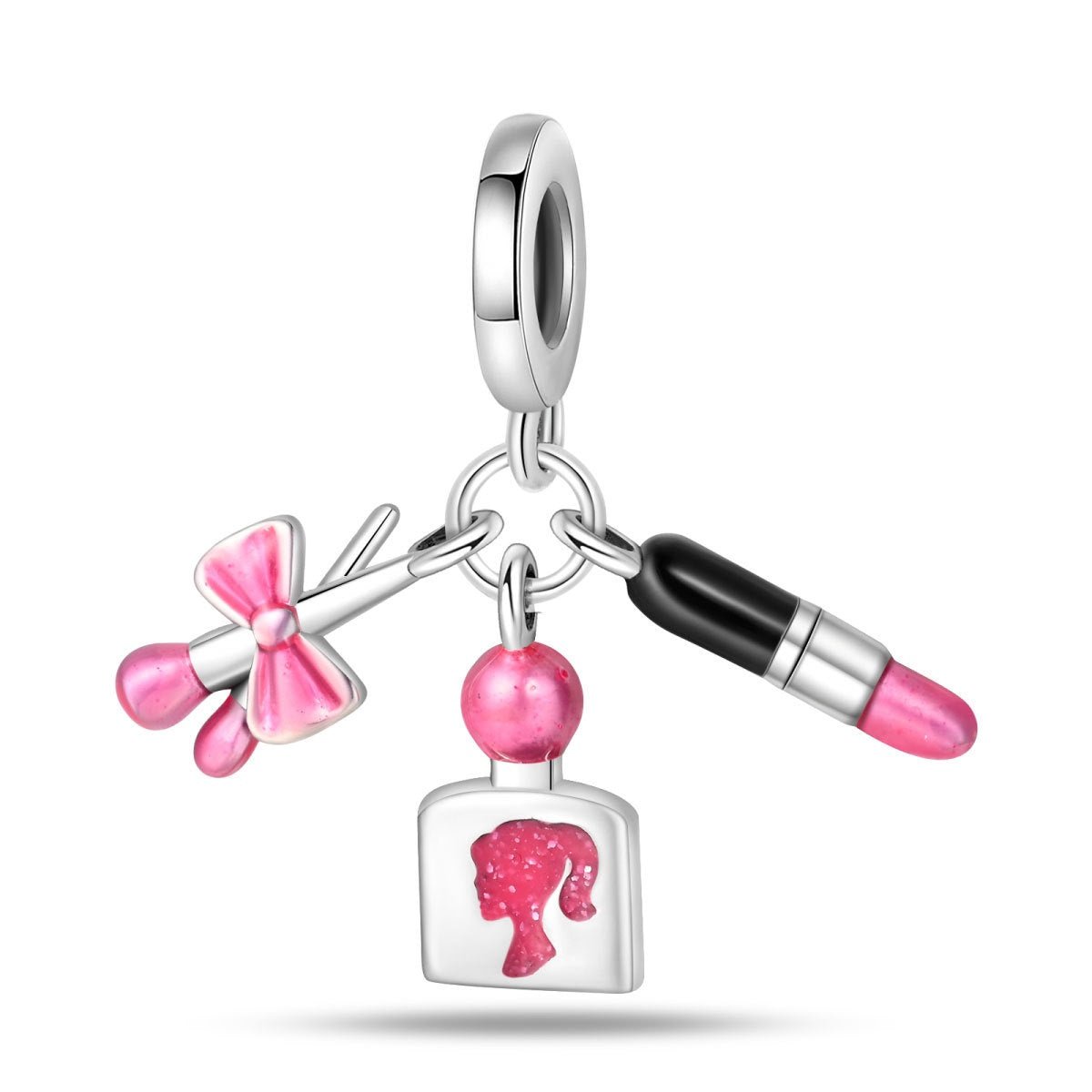 Charm, roséfarbener, glitzernder Anhänger aus Emaille und Zirkonia, für Damen, Modell Trio Beauté Fashion